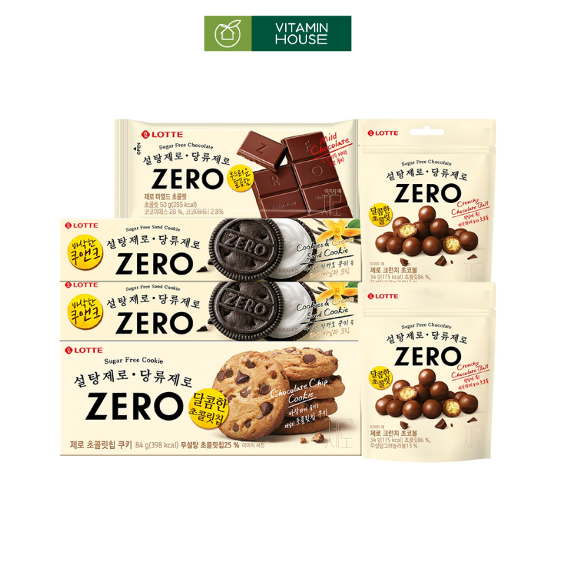 Bánh Quy Không Đường Lotte Zero HQ Hộp 84g (Chocochip & Kem)