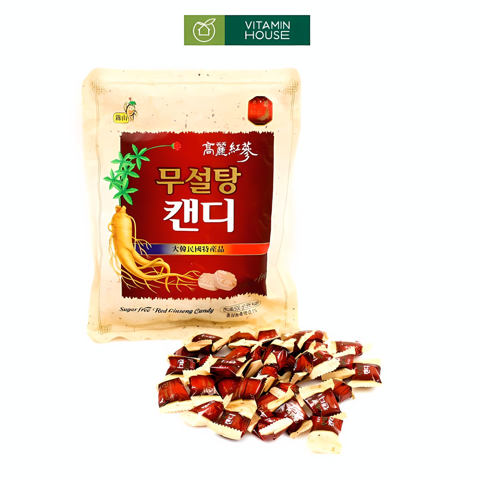 Kẹo Sâm Không Đường Red Ginseng HQ Gói 500g (vàng)