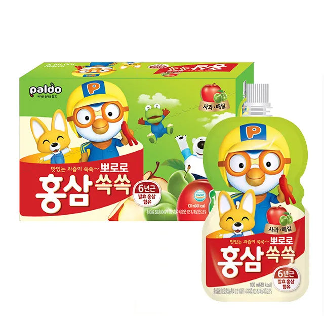 Thùng 10 Túi Nước Hồng Sâm Pororo 100ml (36M+)