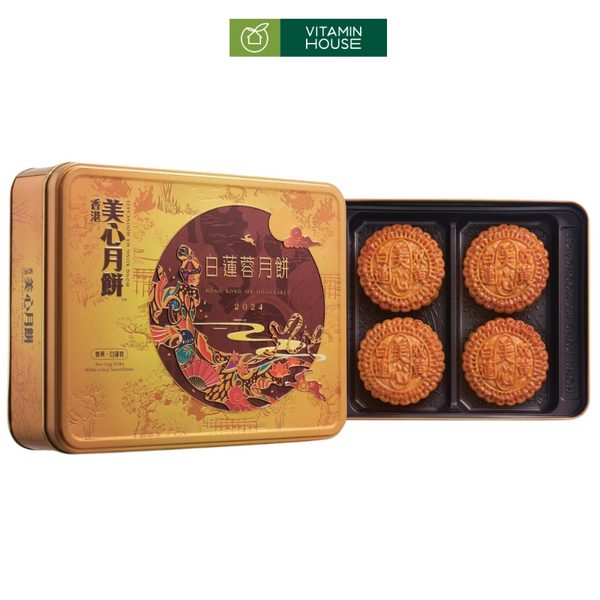 Bánh Trung Thu Nhập Khẩu Meixin HongKong Hạt Sen Trắng 2 Trứng (185gx4