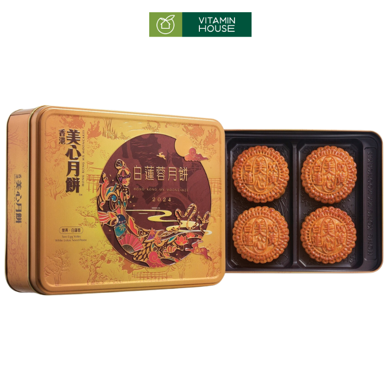 Bánh Trung Thu Nhập Khẩu Meixin HongKong Hạt Sen Trắng 2 Trứng (185gx4cái/hộp)