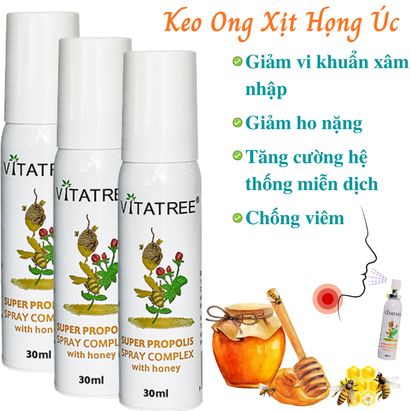 Xịt Giảm Đau Họng Keo Ong Vitatree Úc Chai 30ml