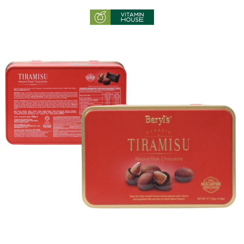 Hộp Chocolate Tiramisu Beryls Hạnh Nhân 135g - Hộp Thiếc