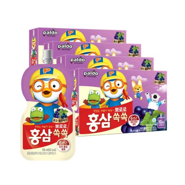 Thùng 10 Túi Nước Hồng Sâm Pororo 100ml (36M+)