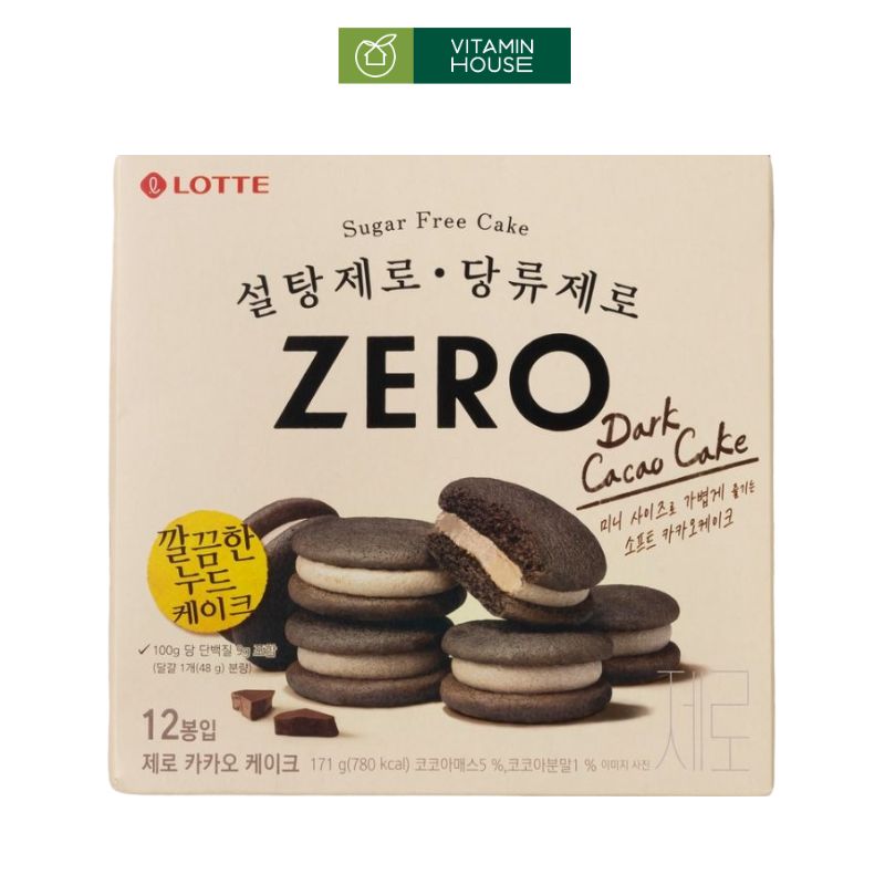 Bánh Xốp Vị Cacao Không Đường Zero Lotte HQ Hộp 171g