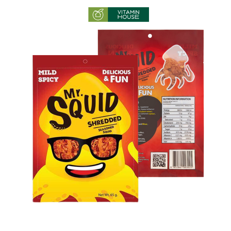 Gói Snack Mực Khô Xé Sợi Squid Úc 65g