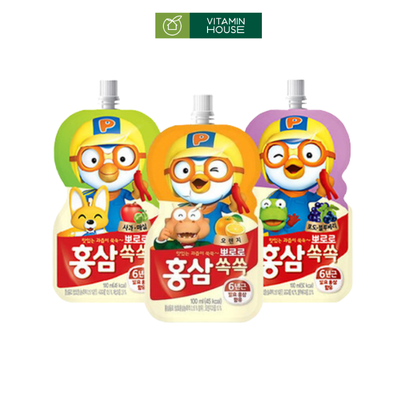 Thùng 10 Túi Nước Hồng Sâm Pororo 100ml (36M+)