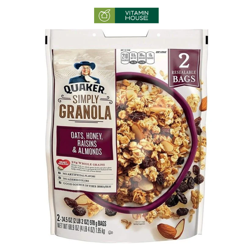 Yến mạch Vị Mật Ong Quaker Simply Granola Mỹ Gói 978g