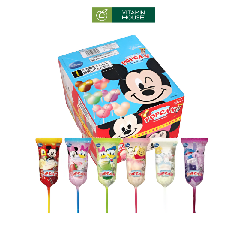 Kẹo Mút Mickey Popcan Glico Nhật Đỏ/Xanh (Gói - Hộp)