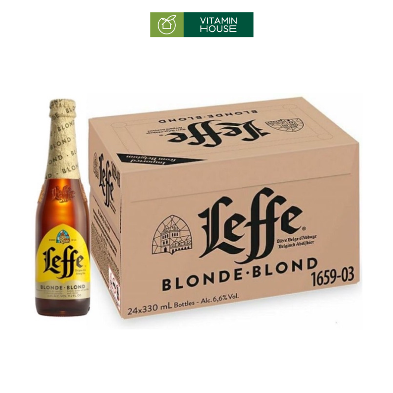 Thùng 24 chai Bia Leffe vàng 6.6% Bỉ