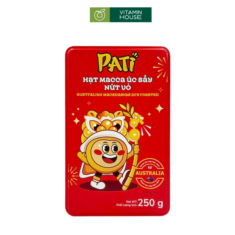 Hạt Macca Úc Nứt Vỏ PATI Hộp Thiếc 250g