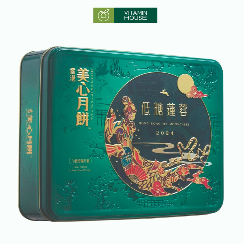 Bánh Trung Thu Nhập Khẩu Meixin HongKong Hạt Sen 2 Trứng Ít Đường (90g x 6cái/hộp)