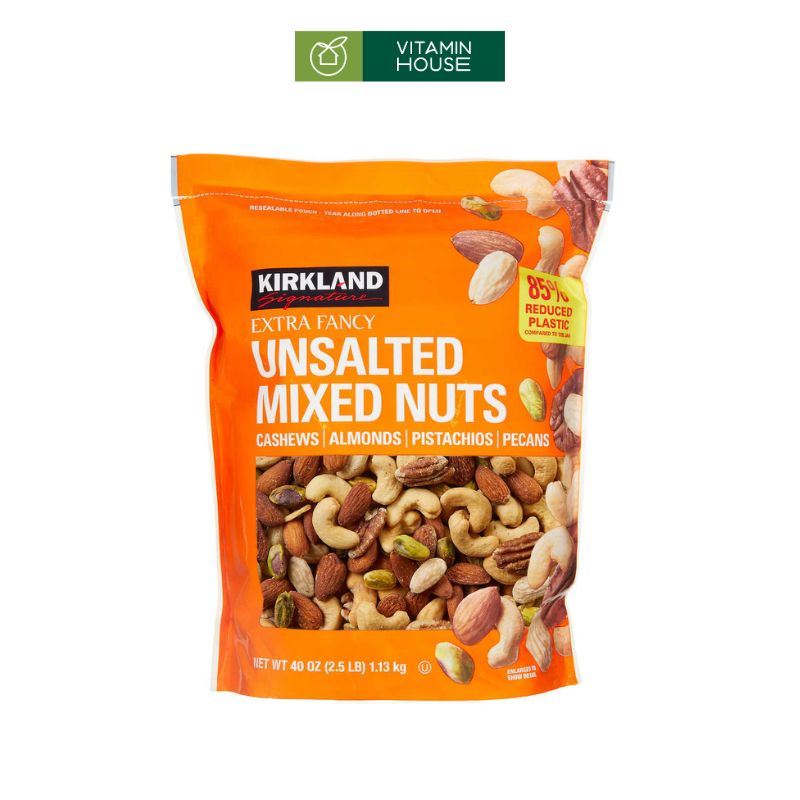 Hỗn Hợp Hạt Unsalted Mixed Nuts Kirkland Mỹ Gói 1.13 Kg (Cam)