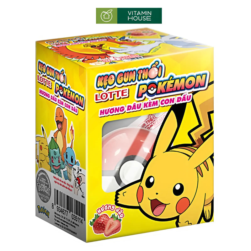 Hộp Kẹo Gum Thổi Lotte Pokemon Hương Dâu Kèm Con Dấu 3.2G